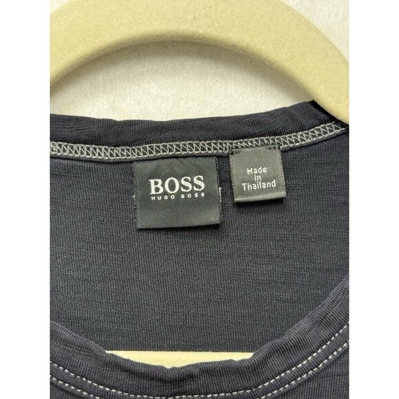 Hugo Boss Long Sleeve Crewneck T-Shirt Men's Sz M Navy Blue Cotton Lightweight - Picture 4 of 9